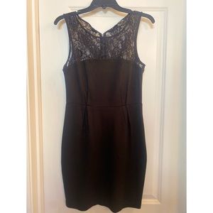 Classy fitted medium black lace neck detail dress